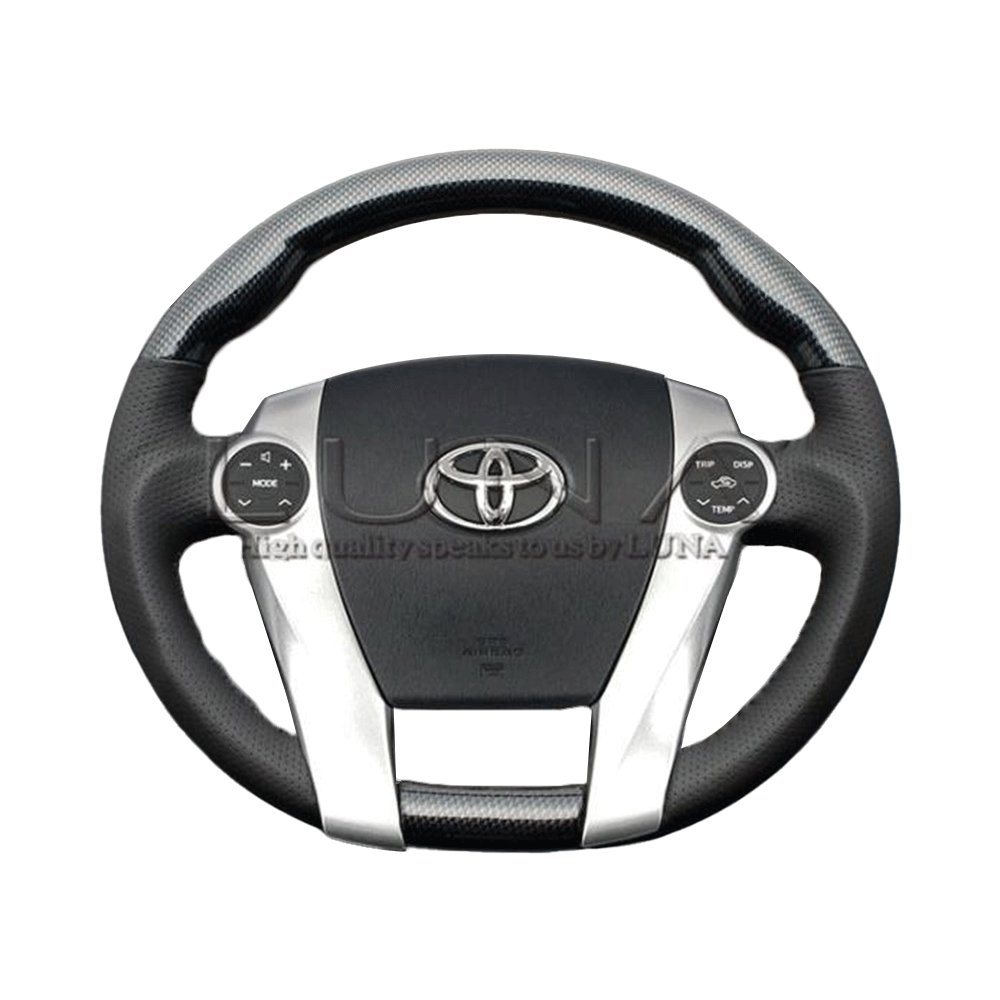 (ブラックカーボン調) 車種専用設計 高品質 ガングリップ ウッド×パンチング 本皮調 レザーステアリング アクア NHP10系