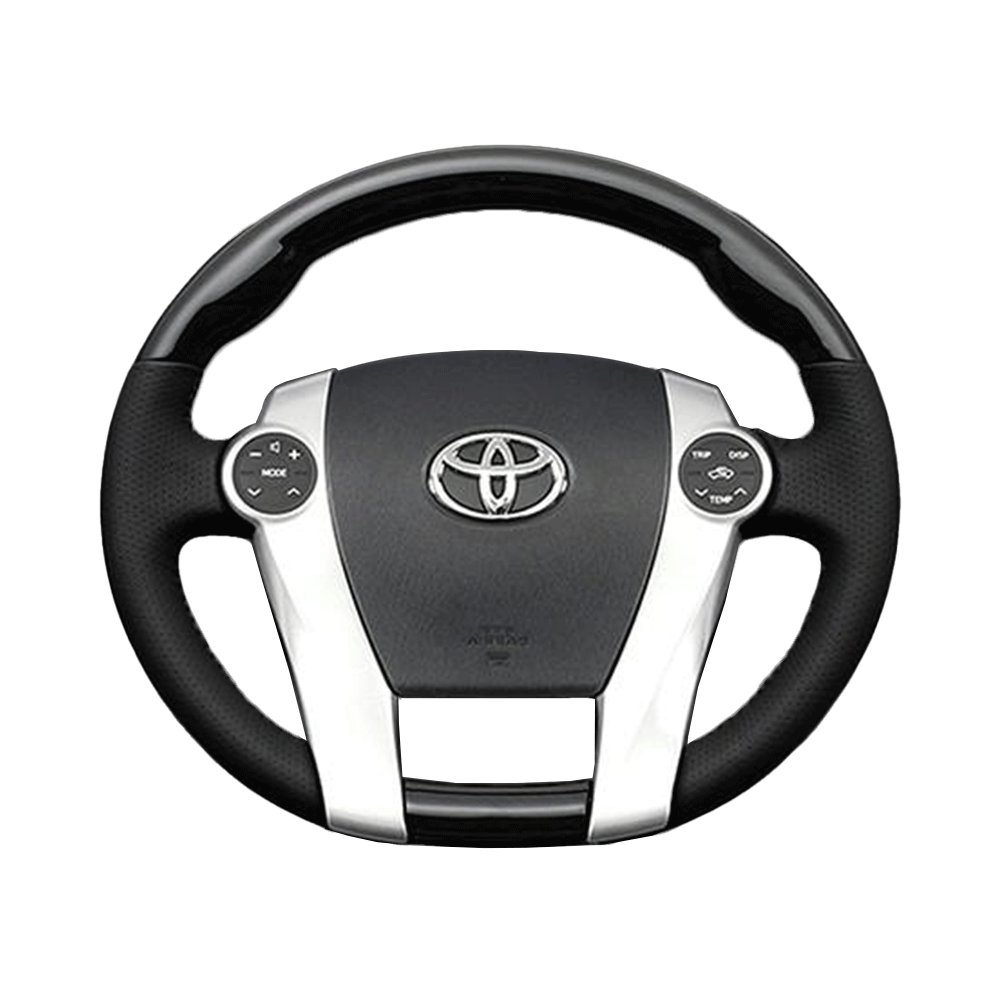 (ピアノブラック) 車種専用設計 高品質 ガングリップ ウッド×パンチング 本皮調 レザーステアリング アクア NHP10系