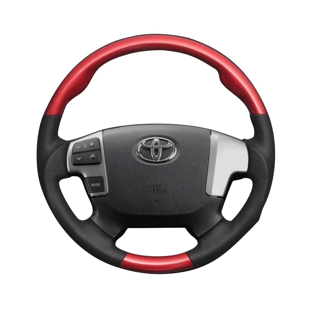 (レッドパール×ダークグレー) ガングリップ ウッド×パンチング 本皮調 レザーステアリング ハイエース / レジアスエース 200系 4型- FEGGARI LSH4-RED-001