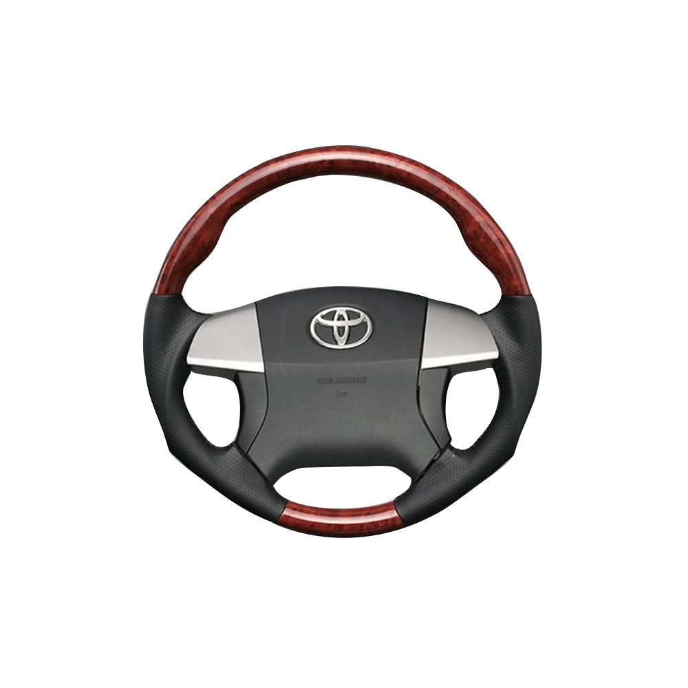 (茶木目×ダークグレー) ガングリップ ウッド×パンチング 本皮調 レザーステアリング ブレイド 150系 前期 FEGGARI LS35-009 専用設計 高品質
