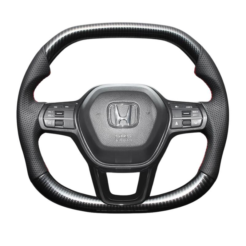 高品質の証ユーロステッチ採用 (カーボン調xレッドステッチ) 純正交換ガングリップステアリング シビック FL1/4/5 R3/9- LS273　※純正ステアリングヒーター付車は取り付けできますが、ステアリングヒーターの機能が使用できなくなります