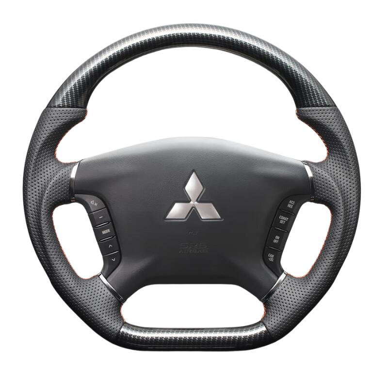 高品質の証ユーロステッチ採用 (カーボン調xオレンジステッチ) 純正交換ガングリップステアリング デリカD5 CV系 前期 H19/1-H30/12 LS296