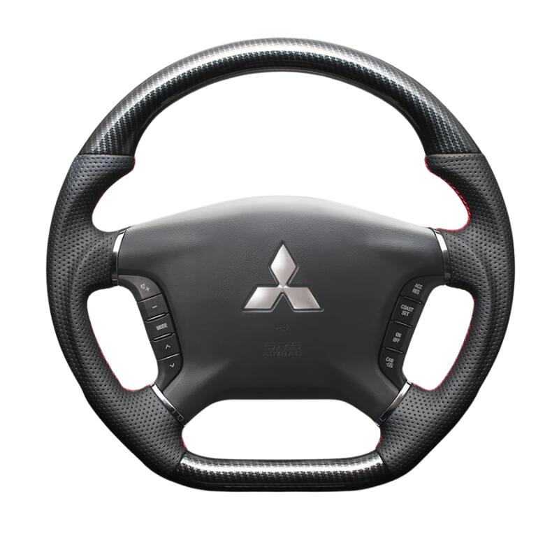 高品質の証ユーロステッチ採用 (カーボン調xレッドステッチ) 純正交換ガングリップステアリング デリカD5 CV系 前期 H19/1-H30/12 LS298