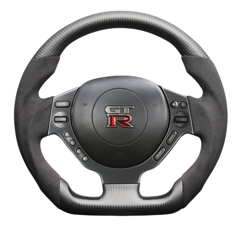 最上位モデル (マットリアルカーボン x アルカンターラBK x レッドステッチ) 純正交換ガングリップステアリング GT-R R35前中期 H19/12-H28/7 LS303