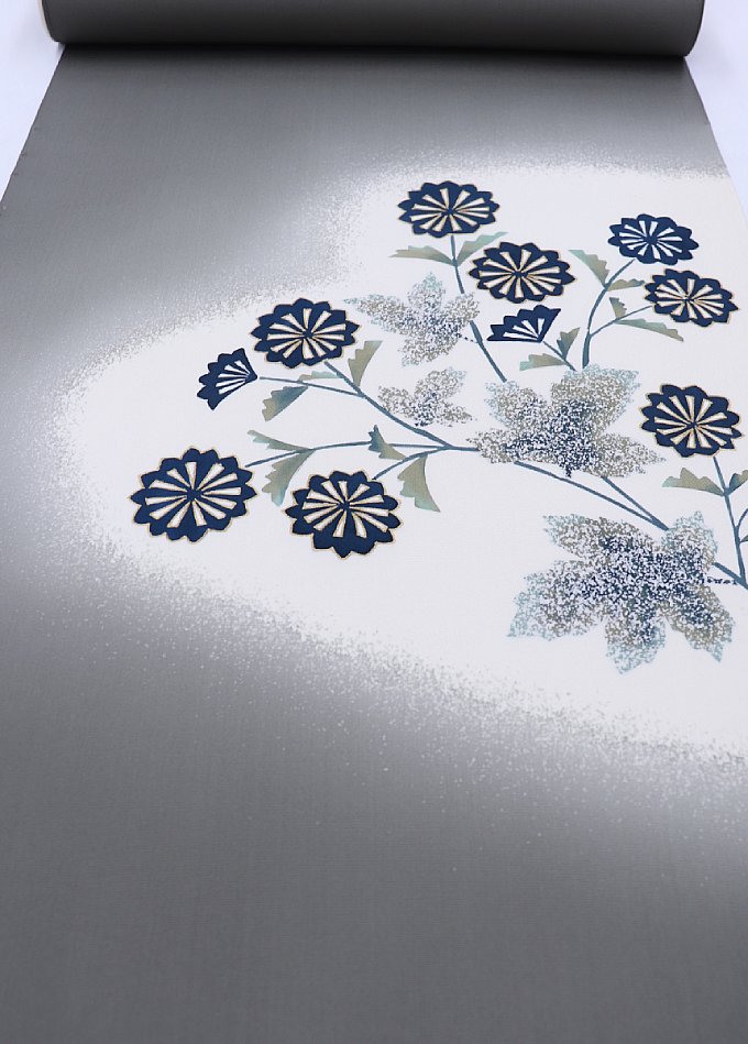 未仕立てもの◆九寸名古屋帯【新品】正絹◆藍媚茶（あいこびちゃ）色系 花柄 折り目正しい帯