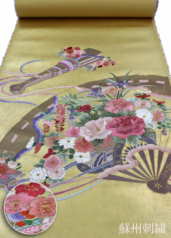 袋帯　蘇州刺繍　未仕立て miyagawa-kimono_sb54198
