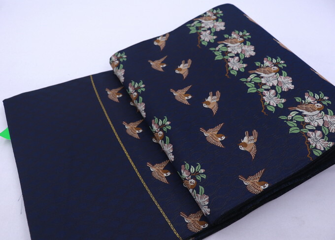 【S2336】着物 袋帯 六通 刺繍 黒 未仕立て 460㎝ S2336】着物 袋帯 六通 刺繍 黒 未仕立て 460㎝