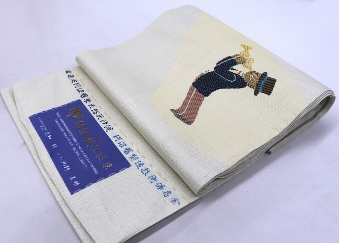 【猫好きさん必見★】袋帯【新品◇未仕立て】◆正絹◇生成り色地×銀通し　猫・楽器・音符　洒落帯