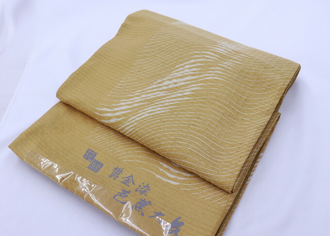 【発祥地大島紬 芭蕉大島袋帯】袋帯 全通【新品◇未仕立てもの】◆正絹◇イエローオーカー色地