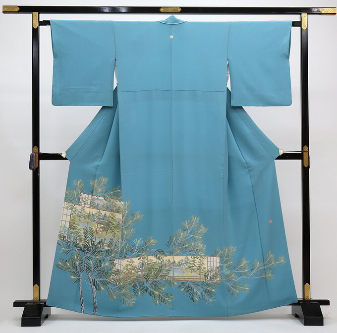 【本加賀友禅 黒田勲】色留袖◆正絹◇再利用【仕立てもの売り上げ高・中古品】縹色（はなだいろ）系 茶屋辻 名書き入◆雅びやかなお御召しもの◆一往紋