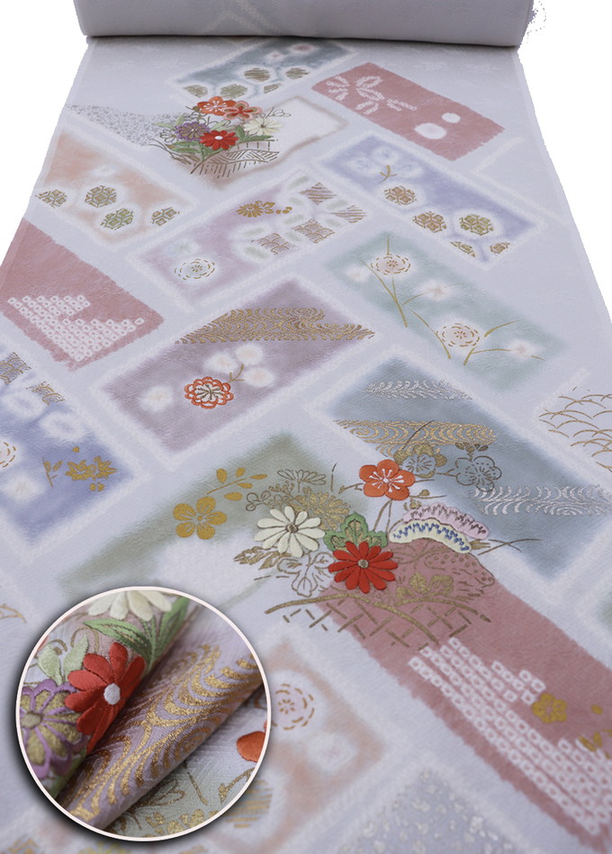 正絹　丹後ちりめん　花散らし　着尺　反物（４５８） 正絹 丹後ちりめん 花散らし 着尺 反物（458）