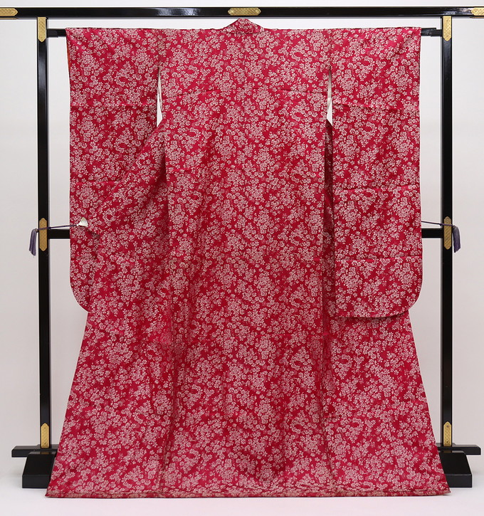 ◇大振袖・引き振袖 【中古】チェリーレッド系　小花柄【状態ランクＢC】婚礼衣装◇