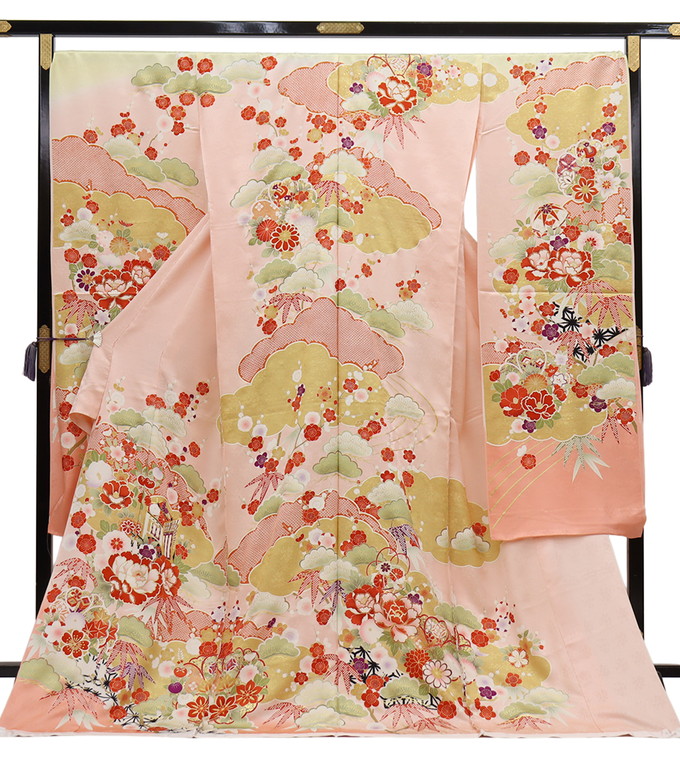 ★【下見ＯＫ】未仕立て　新品振袖◆正絹【紫野】仮絵羽◎薄淡いベージュピンク系　花爛漫