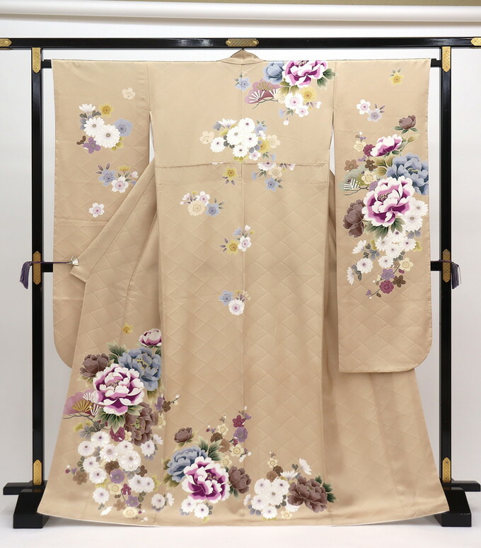 【新品◆お仕立て上り】振袖　正絹【丹後ちりめん】薄クリームベージュ色地／ニュアンスカラー／くすみカラー