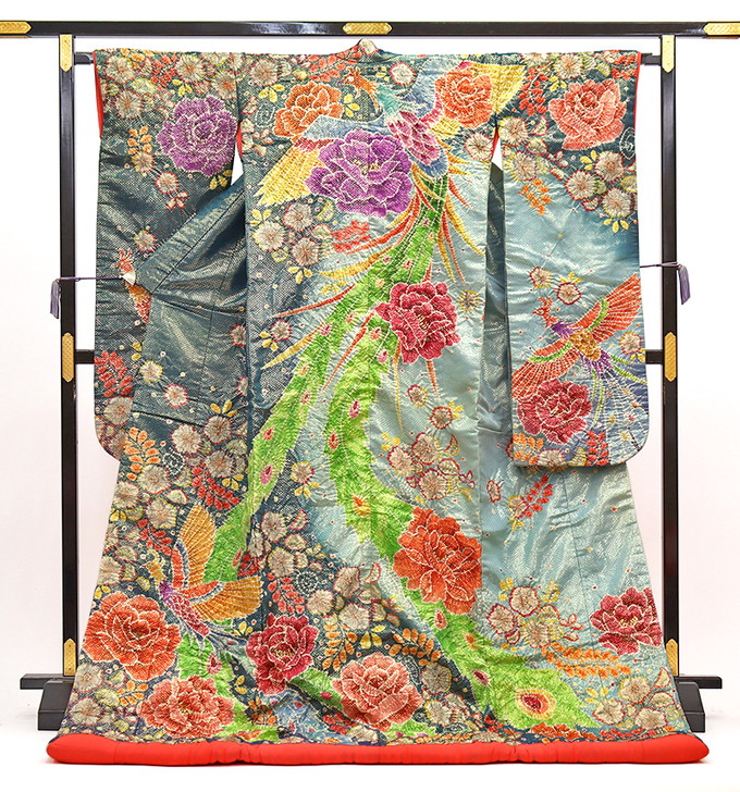 色打掛 正絹【中古】灰水色系他・金通し 辻が花◇【物質の状態位置づけるB】◆