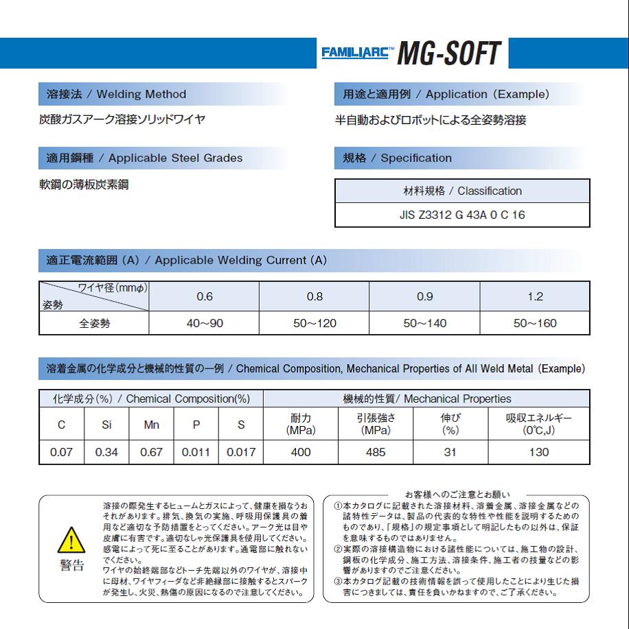 神戸製鋼(KOBELCO)ソリッド溶接ワイヤMG-SOFT0.8mm10kg