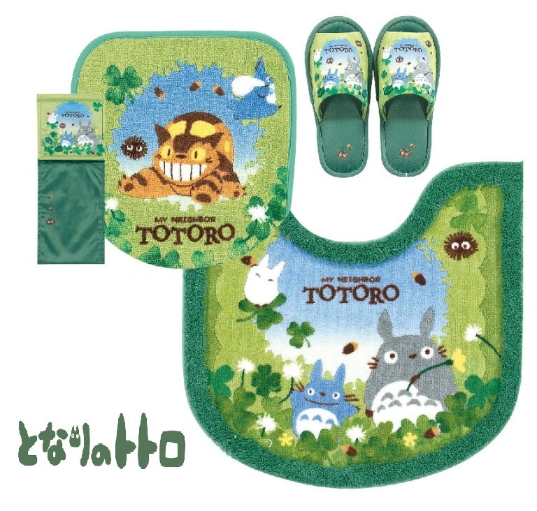 となりトトロ 4点セットトイレマットセット 4点 トイレマット+兼用フタカバー+スリッパ+ペーパーホルダーカバーN (となりのトトロ/あおぞらどんぐり) グリーン センコー|ユーティ店