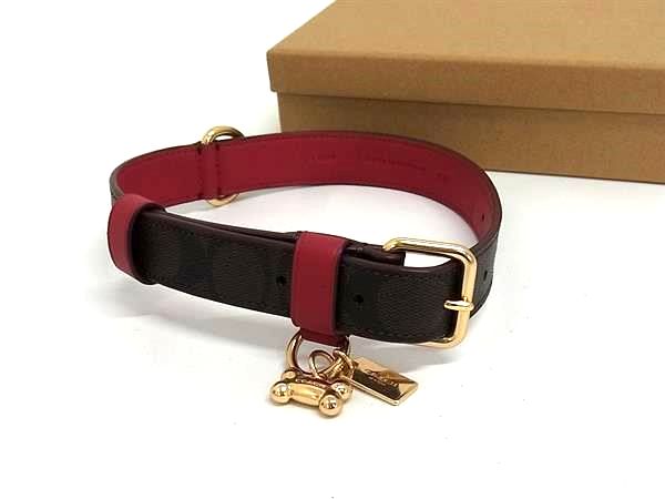 ■新品負けず劣らず■ COACH コーチ職 CH154 PVC 愛玩動物用 犬用 ドッグカラー 首飾り 書きあらわす大きさ L 赤銅色系×赤いこと系 BR2699