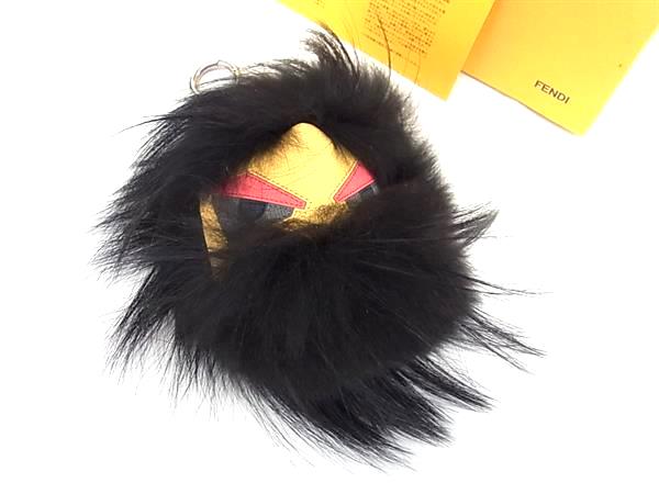■新品同様■ FENDI フェンディ アイズ ファーユー バッグバグス モンスター ファー キーホルダー バッグチャーム ブラック系 DB4602|pleasure-Store 店