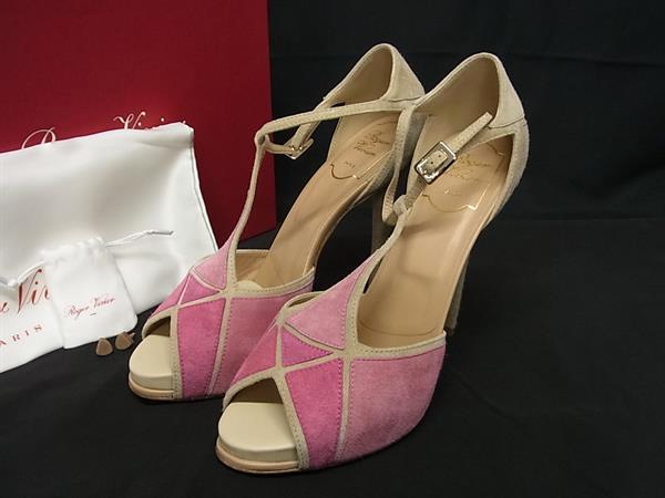 ■極美品■ Roger Vivier ロジェヴィヴィエ スエード ヒール サンダル 靴 シューズ 表記サイズ 38 (約25.0cm) ピンク系 FE5633｜pleasure-Store　店