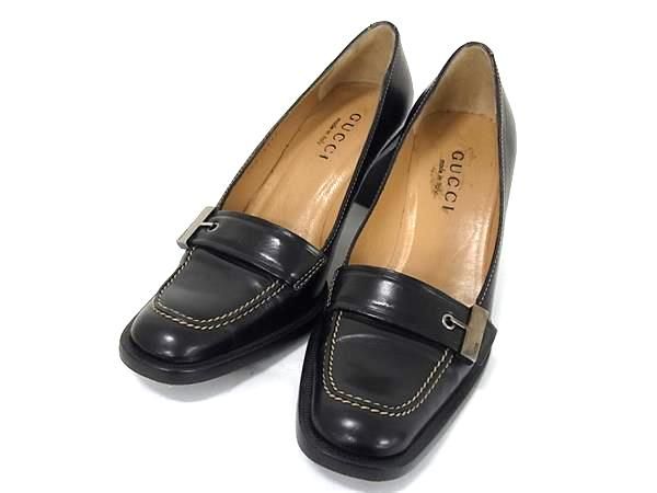 GUCCI グッチ　黒 スエード ローファー 金具付き　36.5サイズ GUCCI】グッチ ホースビット ローファー レザー ラグソール