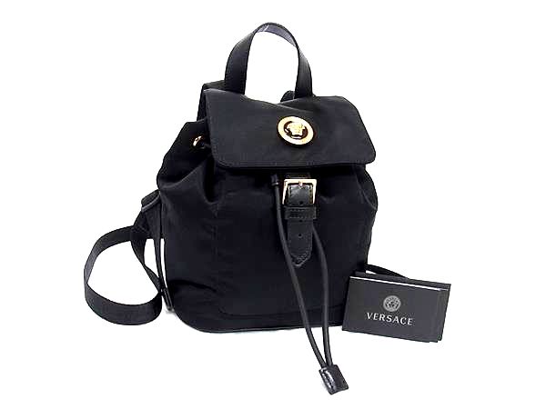 ■新品■未使用■ VERSACE ヴェルサーチ メデューサ ナイロン 巾着型 ミニリュックサック バックパック デイパック ブラック系 BP2402|pleasure-Store 店