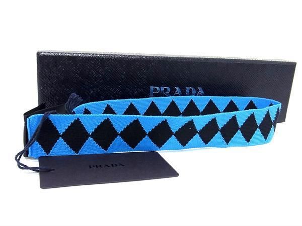 ■新品■未使用■ PRADA プラダ ポリエステル100% ヘアバンド ヘアアクセサリー ブルー系&times;ブラック系 AS9617｜pleasure-Store　店