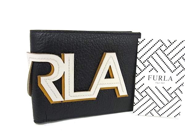 ■極美品■ FURLA フルラ レザー 二つ折り 財布 ウォレット 札入れ 小銭入れ カード入れ メンズ レディースブラック系 FP4696|pleasure-Store 店