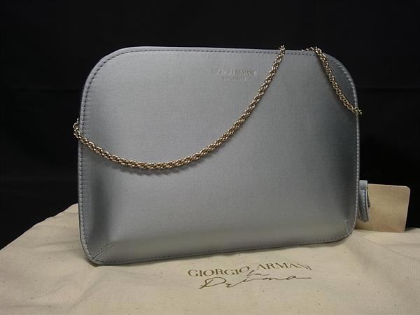 ■極美品■ GIORGIO ARMANI ジョルジオアルマーニ 繻子 ショルダーバッグ ハンドバック 膝掛け レディース ともし火青碧系 FU6808