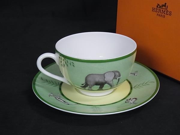 ■極美品■ HERMES エルメス アフリカ ティーカップ＆ソーサー 食器 テーブルウェア ライトグリーン系 BT0188