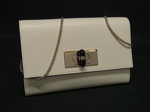 ■極美品■ GIORGIO ARMANI ジョルジオアルマーニ レザー クロスボディ ショルダーバッグ 斜め掛け ベージュ系&times;ゴールド系 FU6809｜pleasure-Store　店