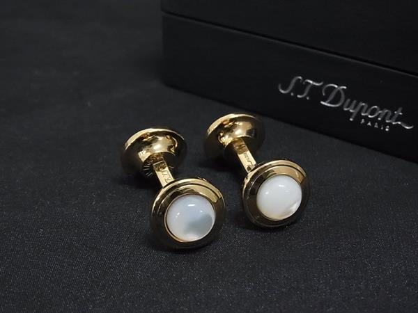 ■極美品■ S.T.Dupont エス･テー･デュポン 折り返し カフスリンク カフリンクス 添え物 ゴールド系×黒いこと系 BQ1667