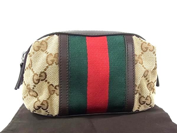 極美品✨　グッチ　GG柄 ナイロン　ポーチ　ブラック　ミニケース付き　手提げ GUCCI グッチ ポーチ シマ GG柄 PSPケース 小物入れ ブラック