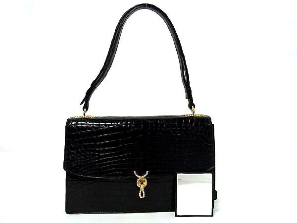 美品【MORABITO】オーストリッチ ショルダーバッグ ブラック ゴールド金具 美品【MORABITO】オーストリッチ ショルダーバッグ ブラック ゴールド