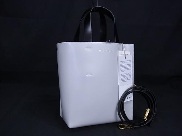 ■新品同様■ MARNI マルニ ミュゼオ レザー 2WAY ショルダー トート ハンドバッグ レディース グレー系 FM7313|pleasure-Store 店