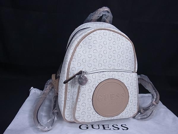 ■新品負けず劣らず■ GUESS ゲス PVC×なめし革 背嚢 うしろ側容器に並べる レディース 象牙色系×ベージュ系 FT0993