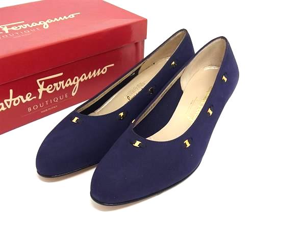 ■極美品■ Salvatore Ferragamo フェラガモ ヴァラ ヌバック パンプス サイズ6 (約23.5cm) 靴 シューズ パープル系 FV4139｜pleasure-Store　店