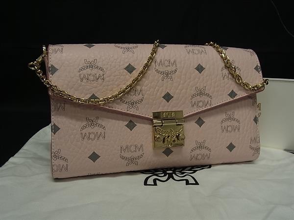 ■極美品■ MCM エムシーエム パトリシア モノグラム ヴィセトス柄 なめし革 ショルダーバッグ 曲がった掛け レディース さくら色系 FP5952 レディースバッグ-バックパック・リュック-バッグ