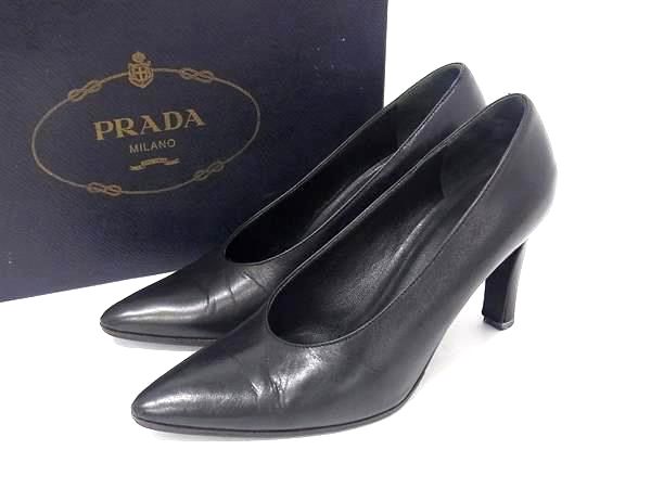 プラダ　パンプス　37.5 楽天市場】PRADA プラダ レザー ヒール パンプス 表記サイズ 36 (約