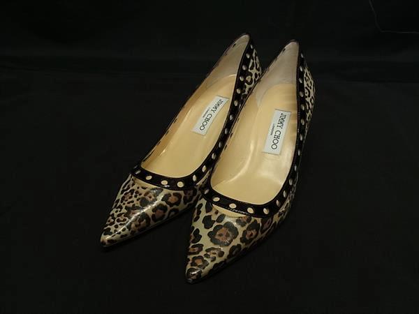 ■極美品■ JIMMY CHOO ジミーチュウ PVC レオパード 踵 パンプス書きあらわす大きさ 38 1/2(約25.5糎)  靴 シューズ ベージュ系 FU2049