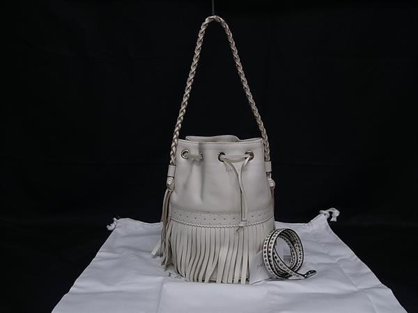 ■新品同様■ J&amp;M DAVIDSON ジェイアンドエムデヴィッドソン カーニバル レザー フリンジ 2WAY ショルダーバッグ アイボリー系 FN6344｜pleasure-Store　店 30,732円