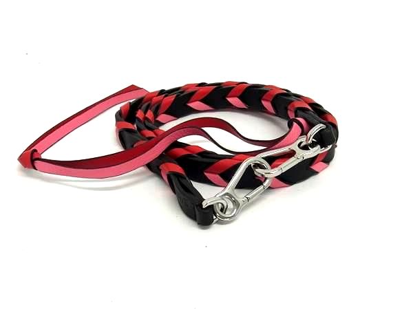 ■美品■ LOEWE ロエベ シン ブレイデッド  なめし革 御徒面子用 ストラップ 黒いこと系×サクラ色系×赤いこと系 FL6502