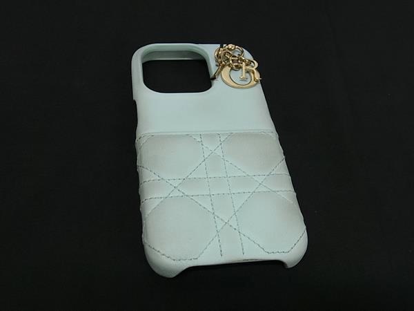 ChristianDior クリスチャンディオール レディディオール カナージュ なめし革 iPhone 15Pro 相応う アイフォンケース ともし火青み系 FN4956