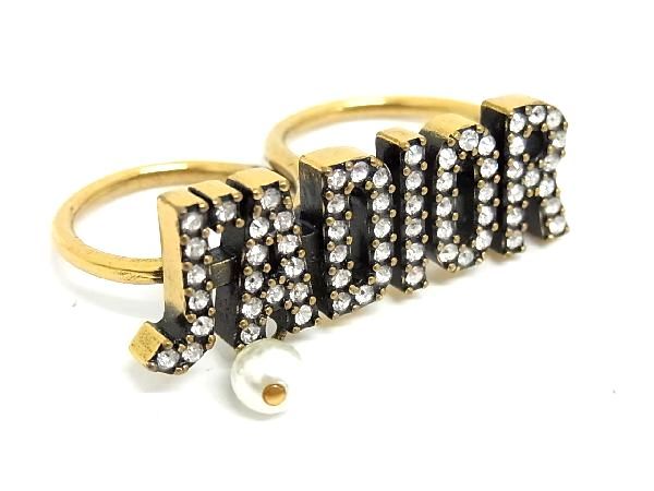 ■極美品■ ChristianDior ディオール J'A DIOR ラインストーン ダブルリング 指輪 アクセサリー 表記サイズM ゴールド系 AQ1376｜pleasure-Store　店