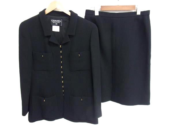 ■新品負けず劣らず■ CHANEL シャネル 96A P08091V04977 ココマーク 羊毛 セットアップ 上衣 スコート 42 御召しもの 黒いこと系 FK3582