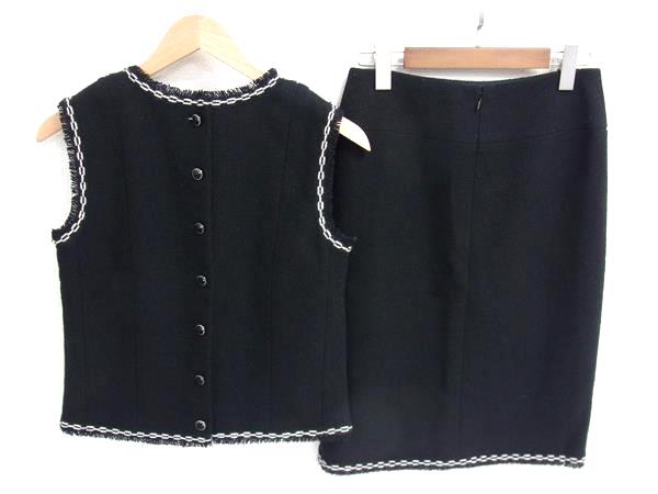 ■極美品■ CHANEL シャネル 04A P24652V15066 ココマーク 羊毛 セットアップ より良い スコート 36 御召しもの レディース 黒いこと系 FK3589