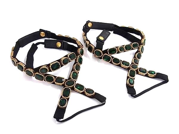 ■美品■ GUCCI グッチ カラーストーン フラッシュトレック スニーカー用 レディース ブラック系&times;グリーン系 FR7110｜pleasure-Store　店