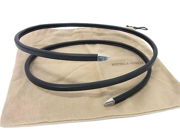 ■極美品■ BOTTEGA VENETA ボッテガヴェネタ なめし革 しろがね色金具 渦巻き 三尺帯 黒いこと系 FV8834