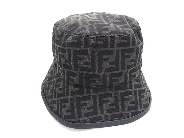 ■極美品■ FENDI フェンディ 65069990 ズッカ柄 ポリエステル65％×綿織物35％ かぶり笠 大いさM 薄墨色系 FX2323 メンズファッション-その他