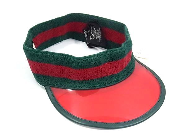 ■美品■ GUCCI グッチ 576251 シェリー酒伝達ルート 綿織物 等  サンバイザー かぶり笠 書きあらわす大きさ M 58糎 赤いこと系×緑であること系 FT7202